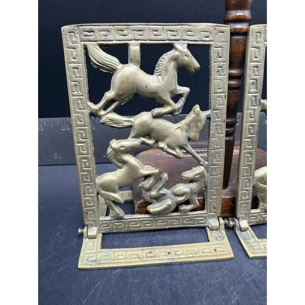 Vintage Pair BRASS COLLAPSIBLE HORSE BOOKENDS, 6 3/4" X 4 1/8" - Picture 2 of 15
